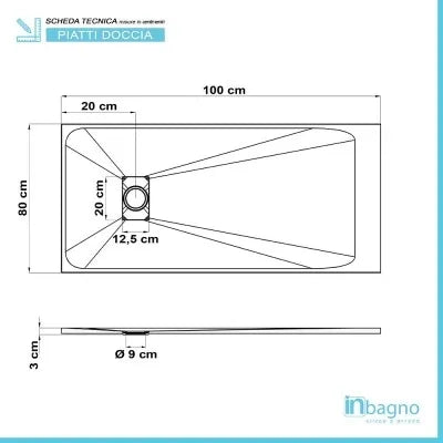 Piatto doccia in resina 80x100 serie Agorà bianco pietra su misura