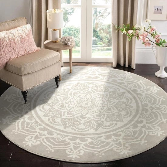 Tappeto di Pile Ronde con Disegno Mandala Bohemiano per Ambiente di Stile