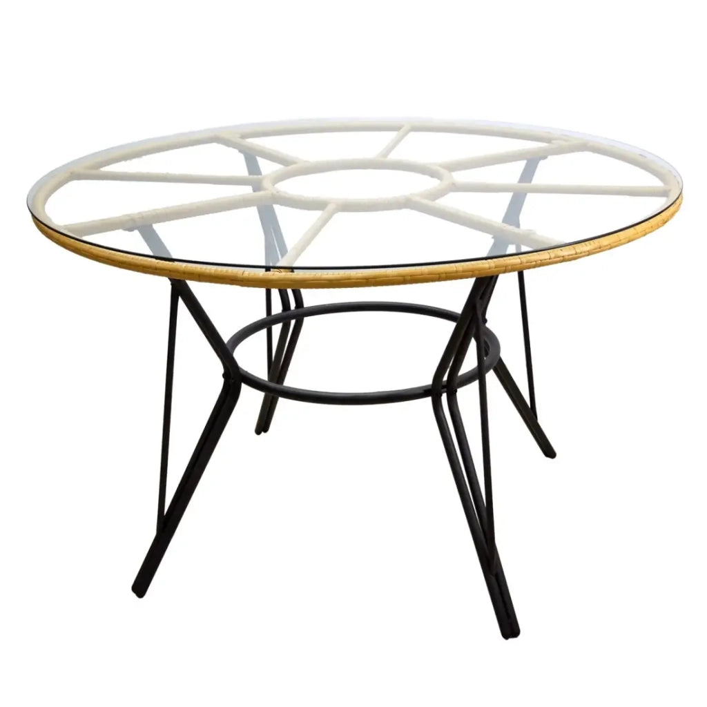 Salotto da giardino VALORIA 4 posti – Tavolo e 4 sedie in rattan marrone con cuscini grigi