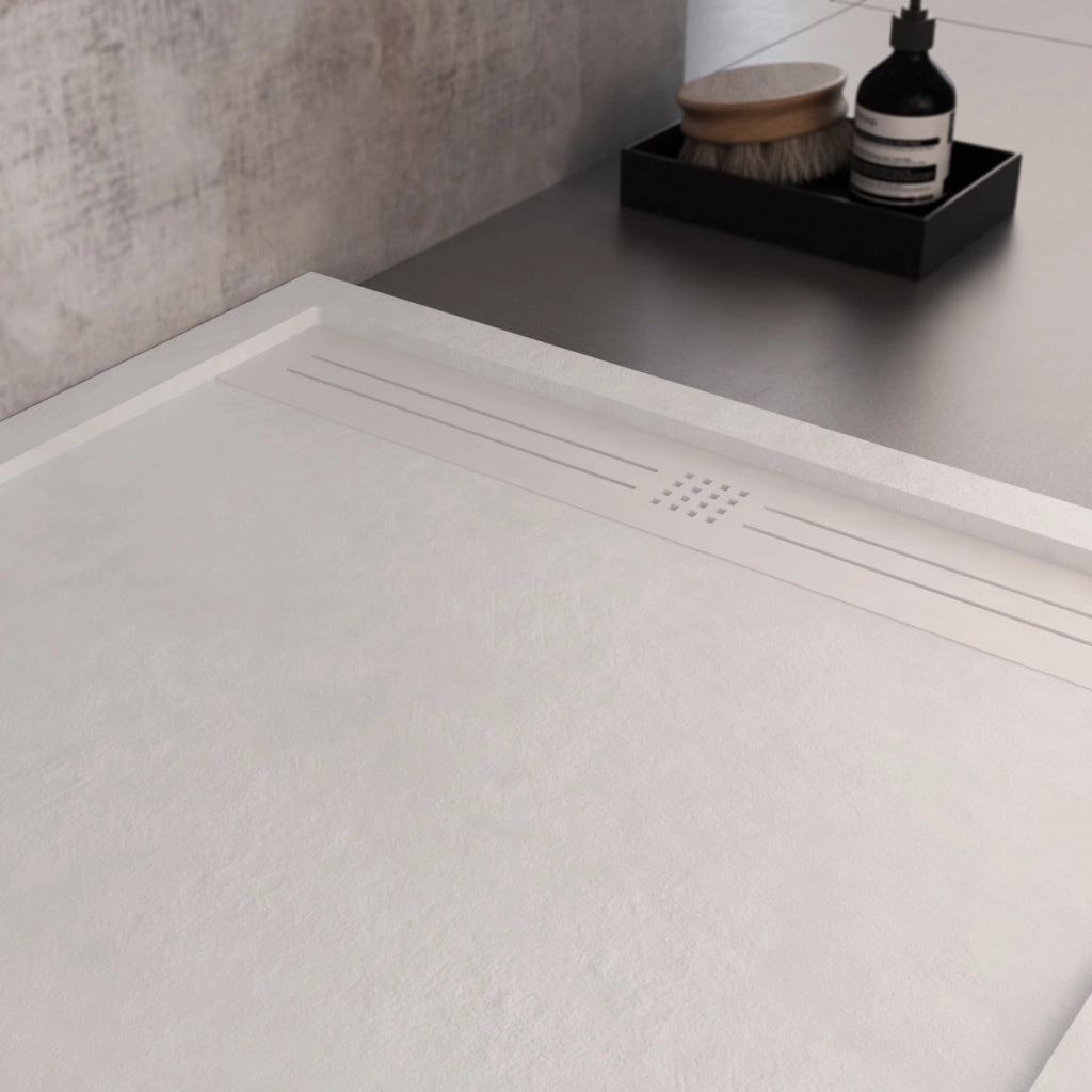 Piatto doccia in marmo resina bianco pietra cemento grid, misura 80x110