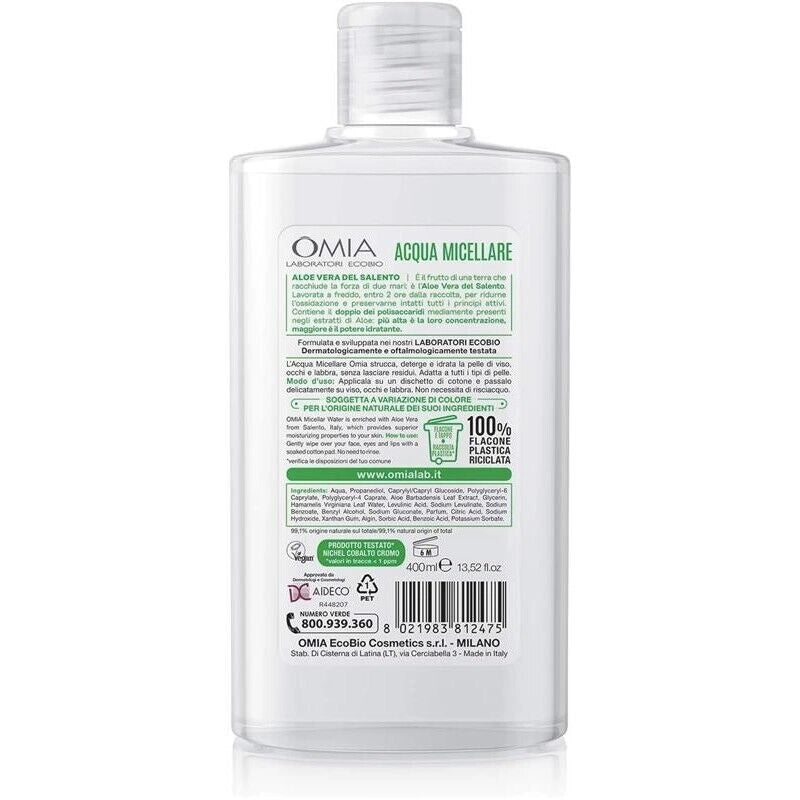 OMIA ACQUA MICELLARE VISO ALOE VERA STRUCCANTE IDRATANTE ED EQUILIBRANTE TUTTI I TIPI DI PELLE 400 ML