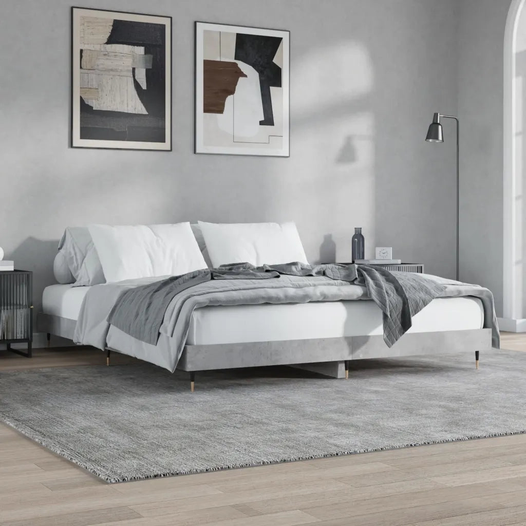 Letto matrimoniale | Letto per adulti | Giroletto Grigio Cemento 200x200 cm in Legno Multistrato