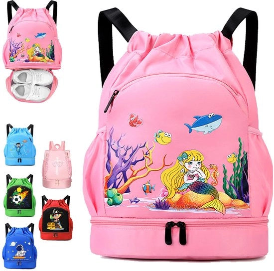 Zaino impermeabile per nuoto - Borsa con cinturino per trekking - Ginnastica per bambini - Spazioso con quattro compartimenti - Sostenibile e lavabile in lavatrice - Progettazione multifunzionale