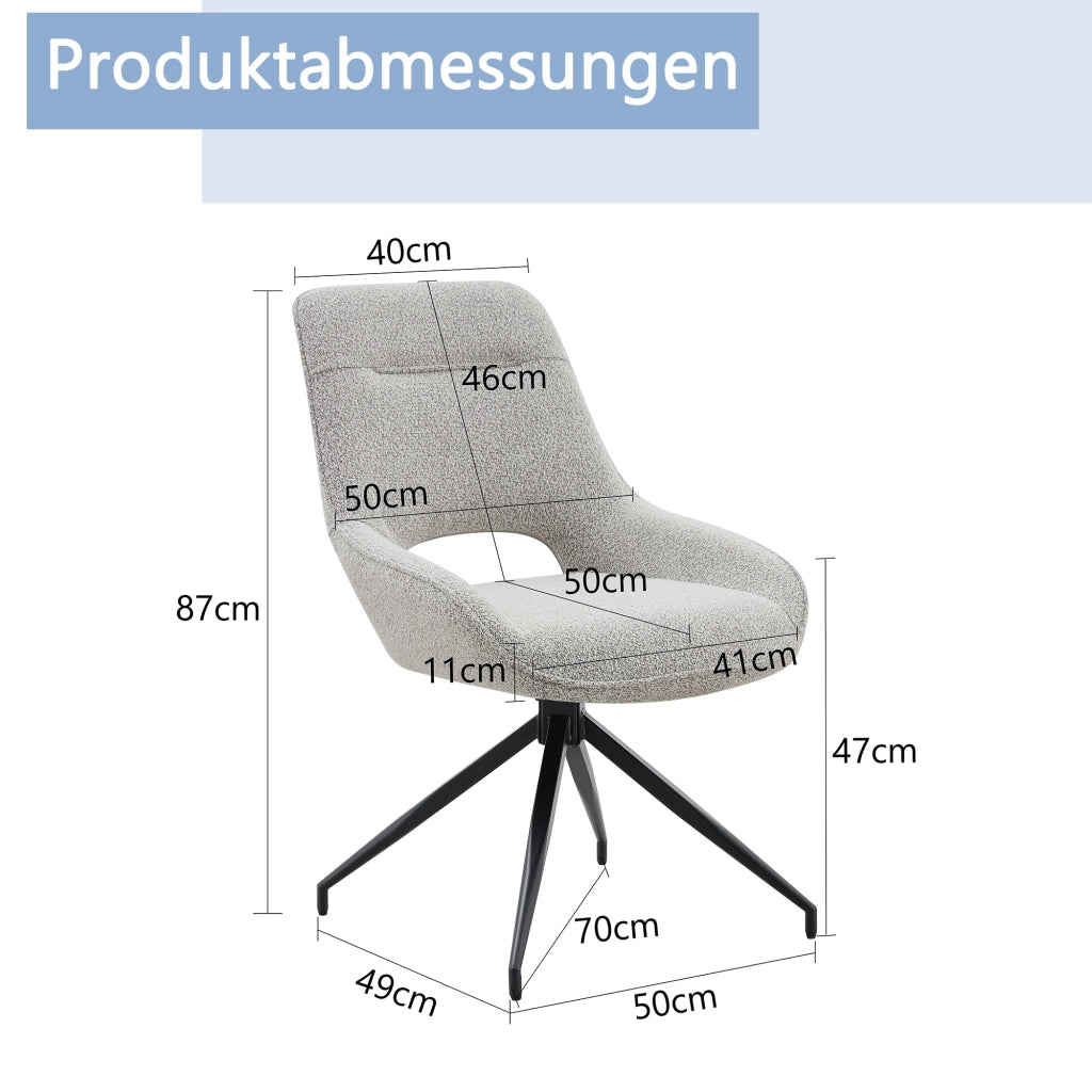 SEDIA Girevole 360° Set da 2 pezzi, 87 cm, tessuto grigio caldo, metallo nero