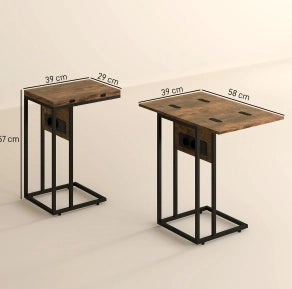 Tavolino pieghevole 39x29x57 cm in legno e metallo marrone rustico con USB