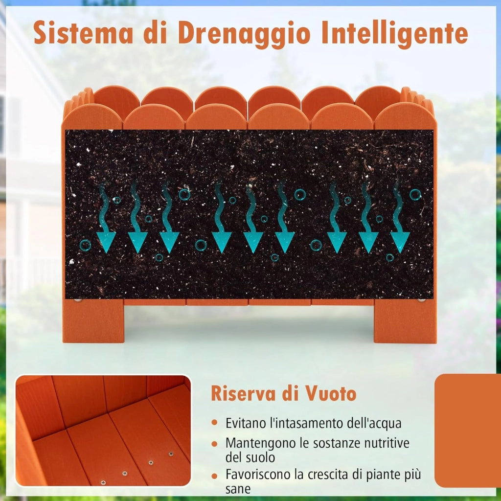 Set di 2 Fioriere in HDPE Resistente alle Intemperie con Aperture per Drenaggio, Aiuola Rialzata per Verdure, Fiori e Piante su Terrazzo, Giardino e Balcone, 45 x 32 x 30 cm (Arancione)