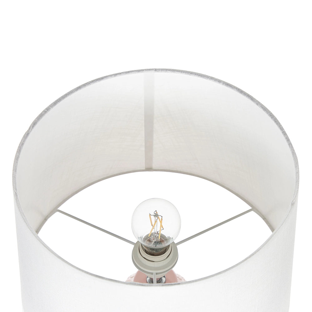 Lampada da tavolo in ceramica rosa con base ornata in tessuto bianco con paralume in tessuto Boho Rustic Design Home Illuminazione