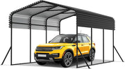 Tettoia per auto in metallo, 300 x 450 cm, con tetto a punta in lamiera trapezoidale, stabile, riparo auto, protezione solare e resistente alle intemperie