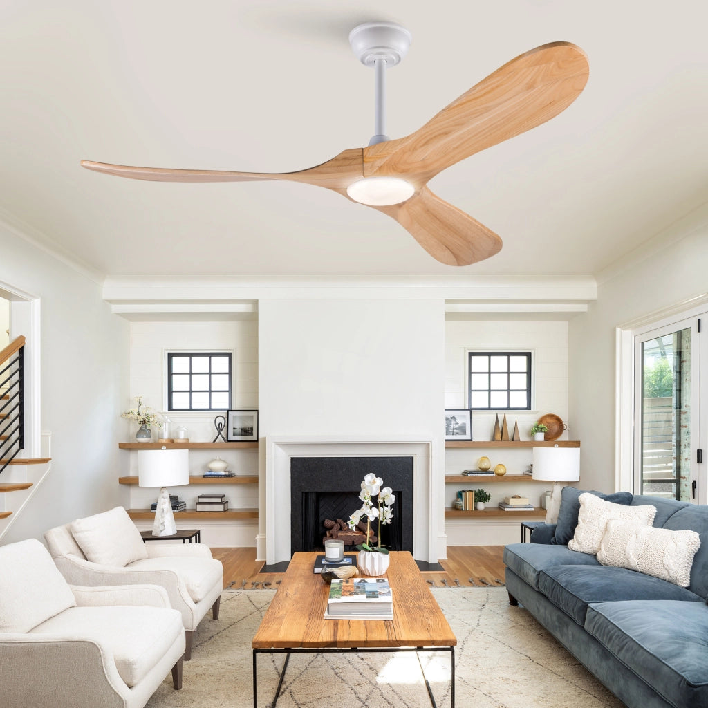 Ventilatore da soffitto 52 pollici con illuminazione e telecomando, 3 pale legno massello, 3CCT dimmerabile, 6 velocit¨¤ silenzioso