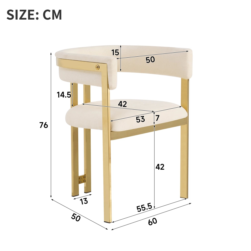 2 sedie da pranzo in chenille beige e oro, schienale semicircolare, struttura in metallo, set da 2