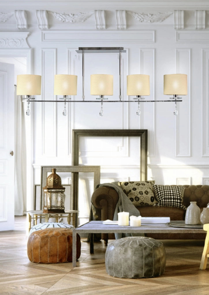 Lampada soffitto Candellux Estera 5xE14 in tessuto crema/cromo