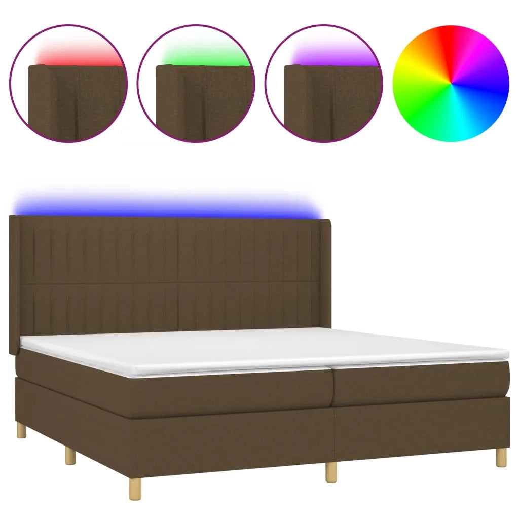 Letto a Molle Materasso e LED Marronescuro 200x200cm in Tessuto 3139064