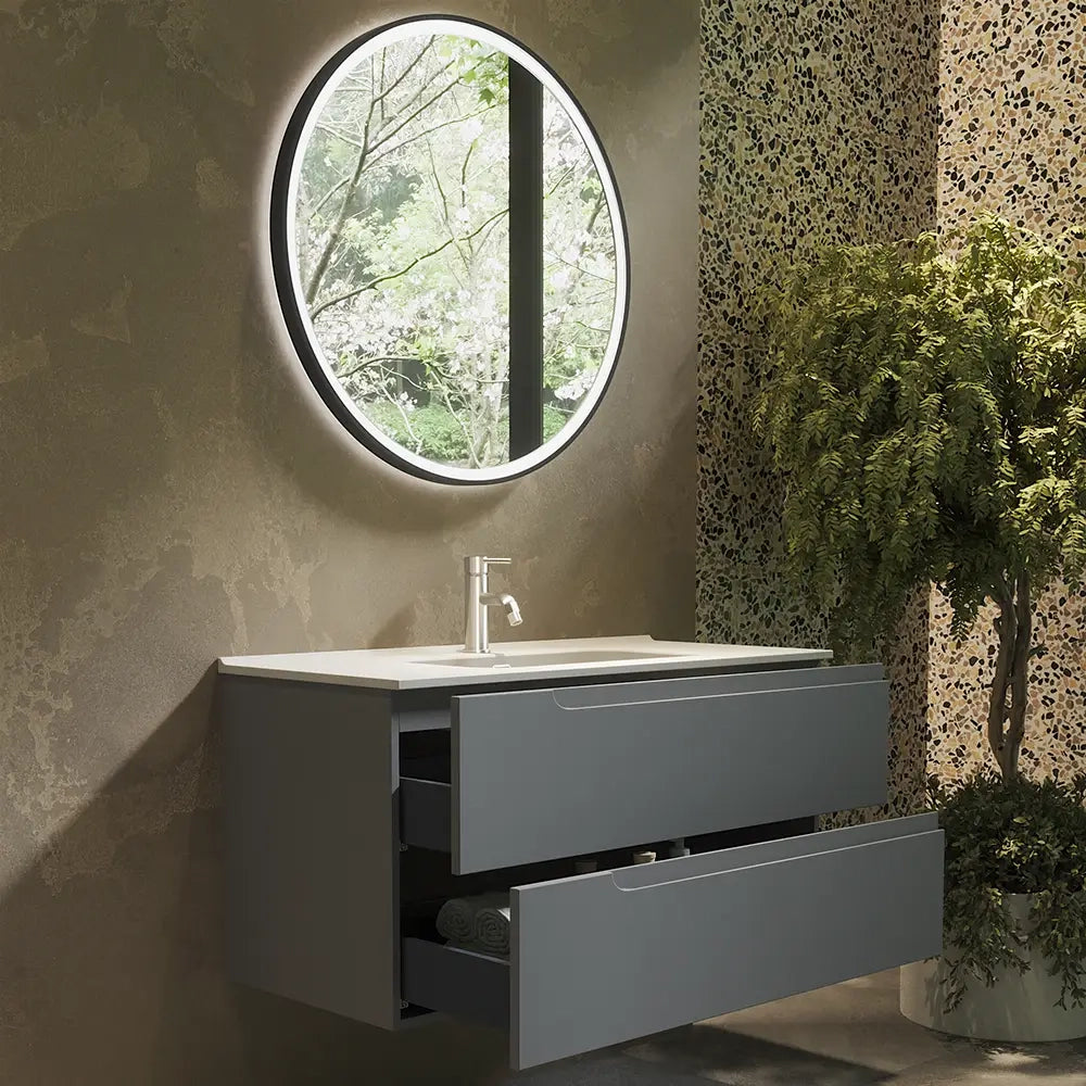 Mobile bagno sospeso 80 cm due cassetti color grigio opaco con lavabo  | Moor