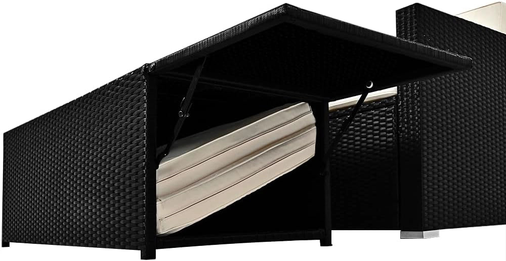 Casaria Divano Lounge 2 Posti Divanetto Nero con Cuscini Panna Pouf Mobile Chaise Longue Mobili Balcone
