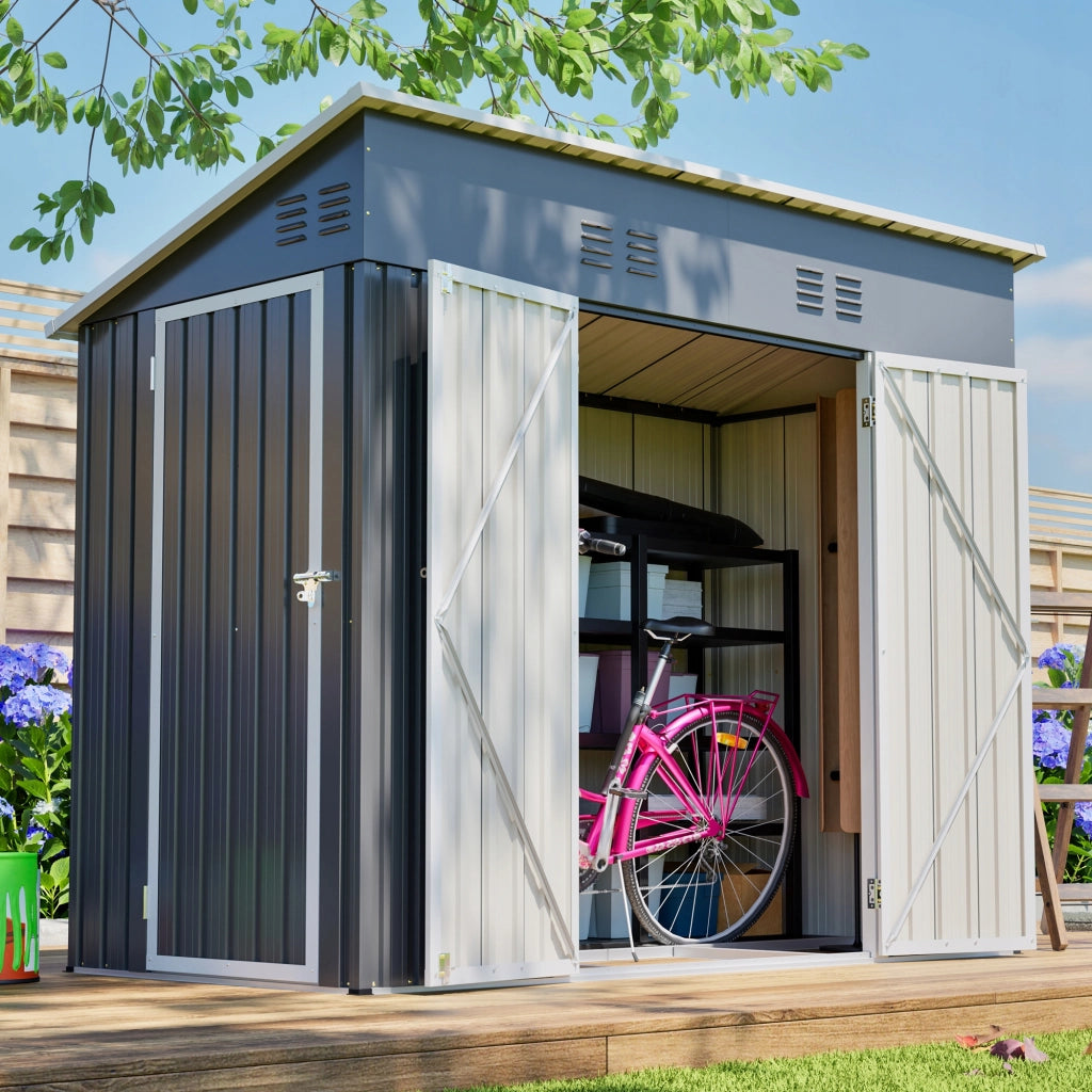 Grande Casetta Da Giardino In Metallo 242×120×192 Cm Con Tre Porte E Due Serrature