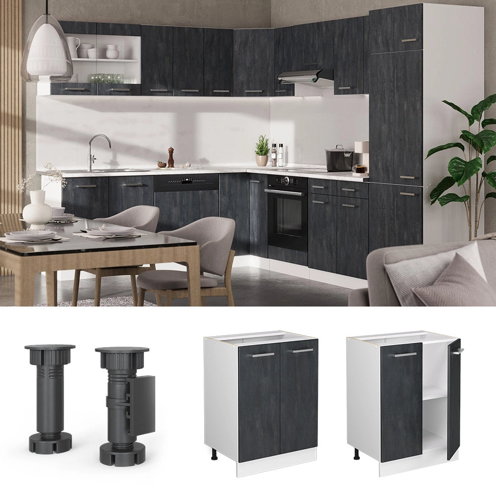 Mobiletto base cucina R-Line Calce nera/Bianco 60 cm senza piano di lavoro Vicco