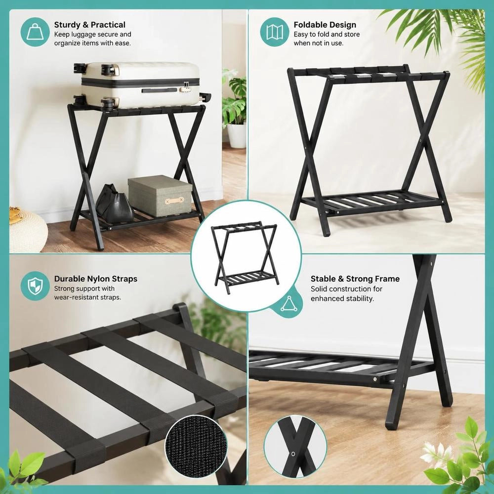 Luggage Rack, Black, 68x38x58 Cm, Bamboo