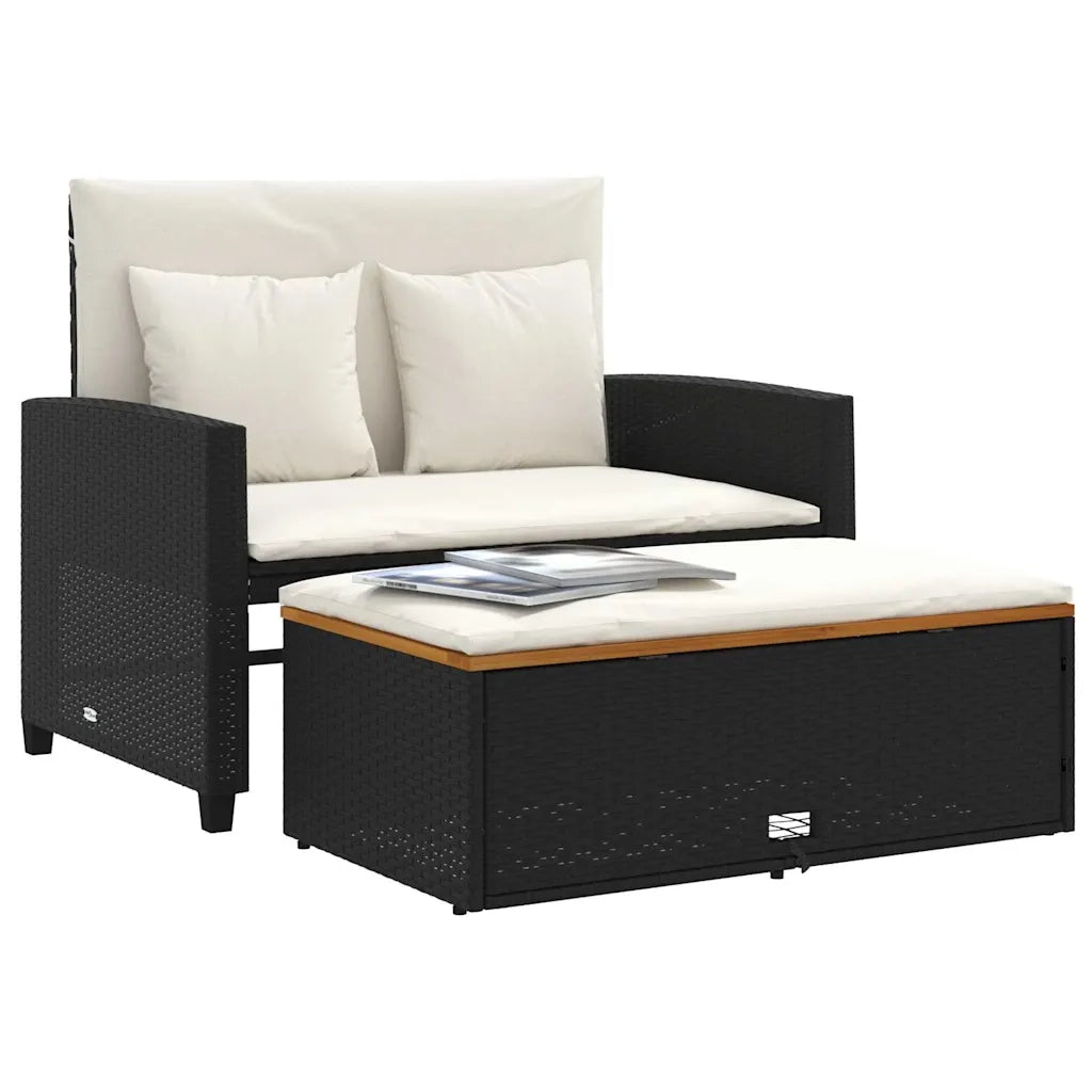 Divano Giardino con Cuscini 2 Posti Nero Polyrattan e Acacia 365141