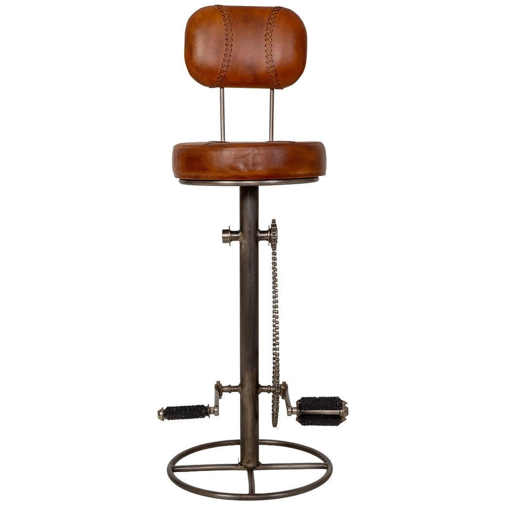 Sgabello in metallo con seduta in pelle marrone 42x42x118h cm