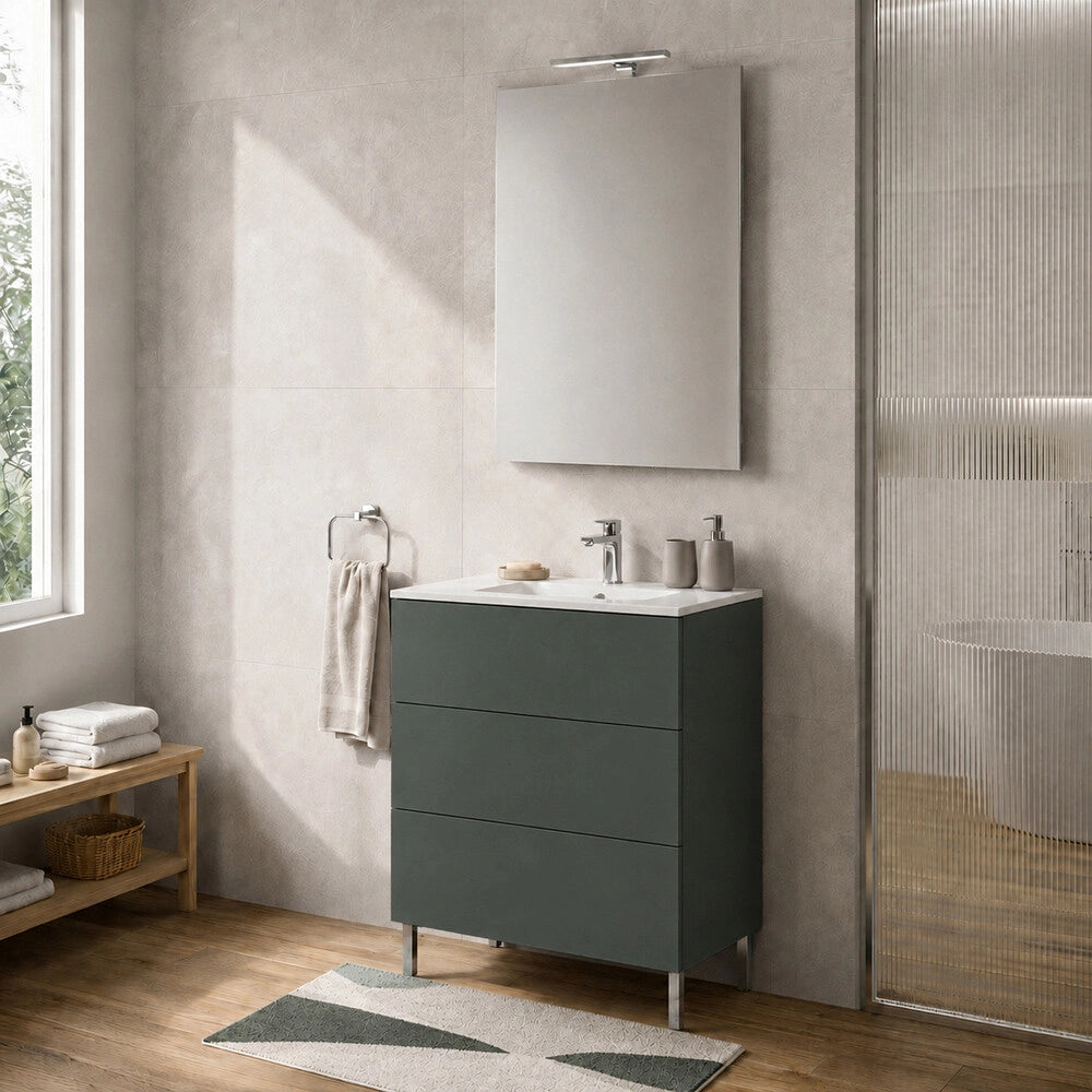 Mobile bagno a terra 60 cm verde tre cassetti push-pull con lavabo Tierra
