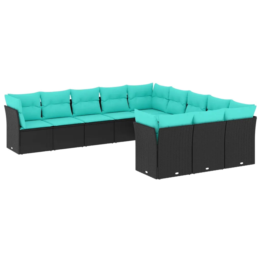 Set Divani da Giardino 11 pz con Cuscini Nero in Polyrattan 3218407