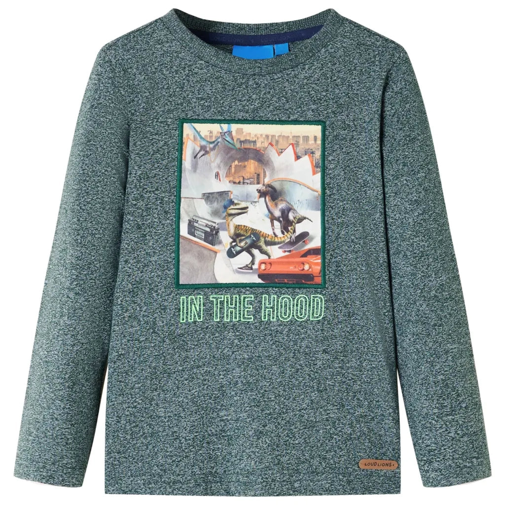 Maglietta Bambino Maniche Lunghe Verde Scuro MÃ©lange 104