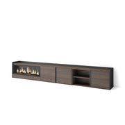 Mobile TV Soggiorno, 315x50x35 cm, Per TV fino a 80", Camino elettrico XXL, Rovere scuro e Nero