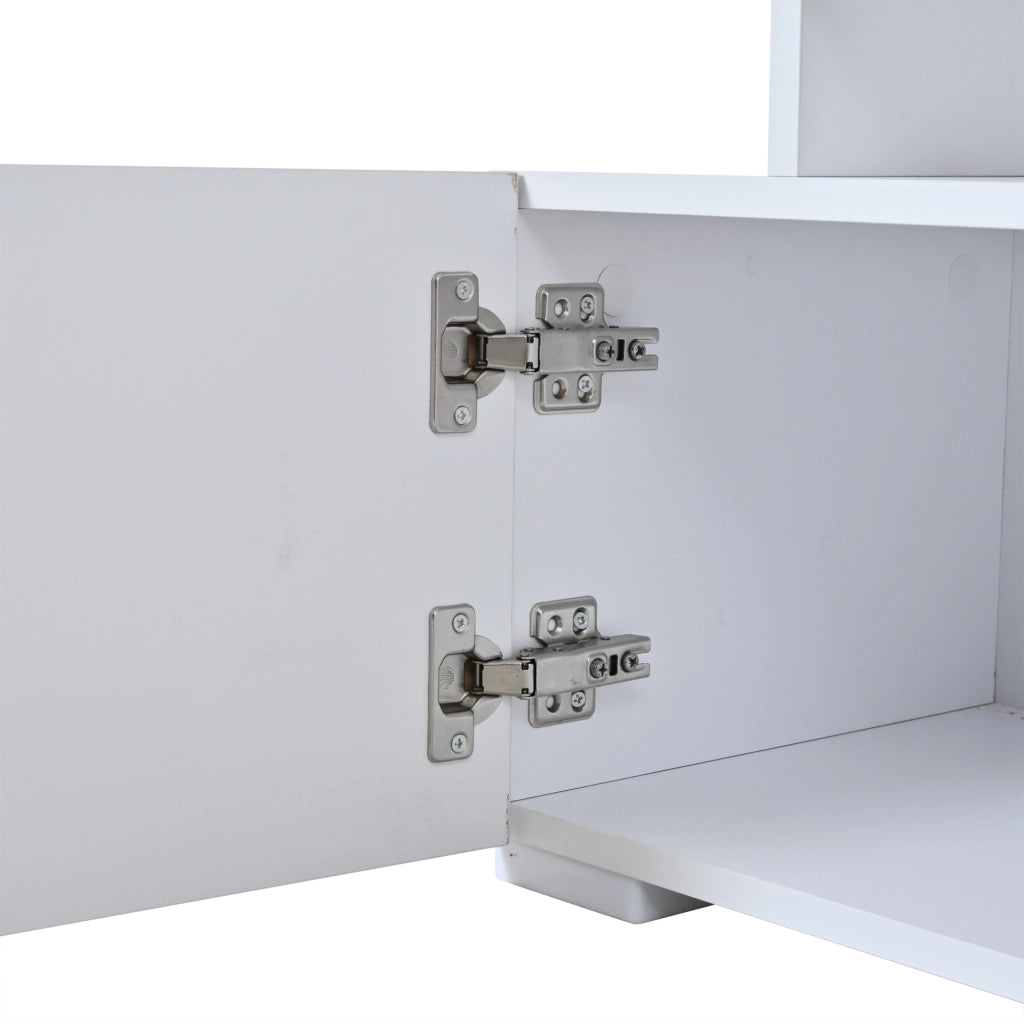 Mobile TV Lowboard Bianco ¨C MINIMAL ¨C 3 Ante, Ripiani in Vetro, 180x35x45 cm