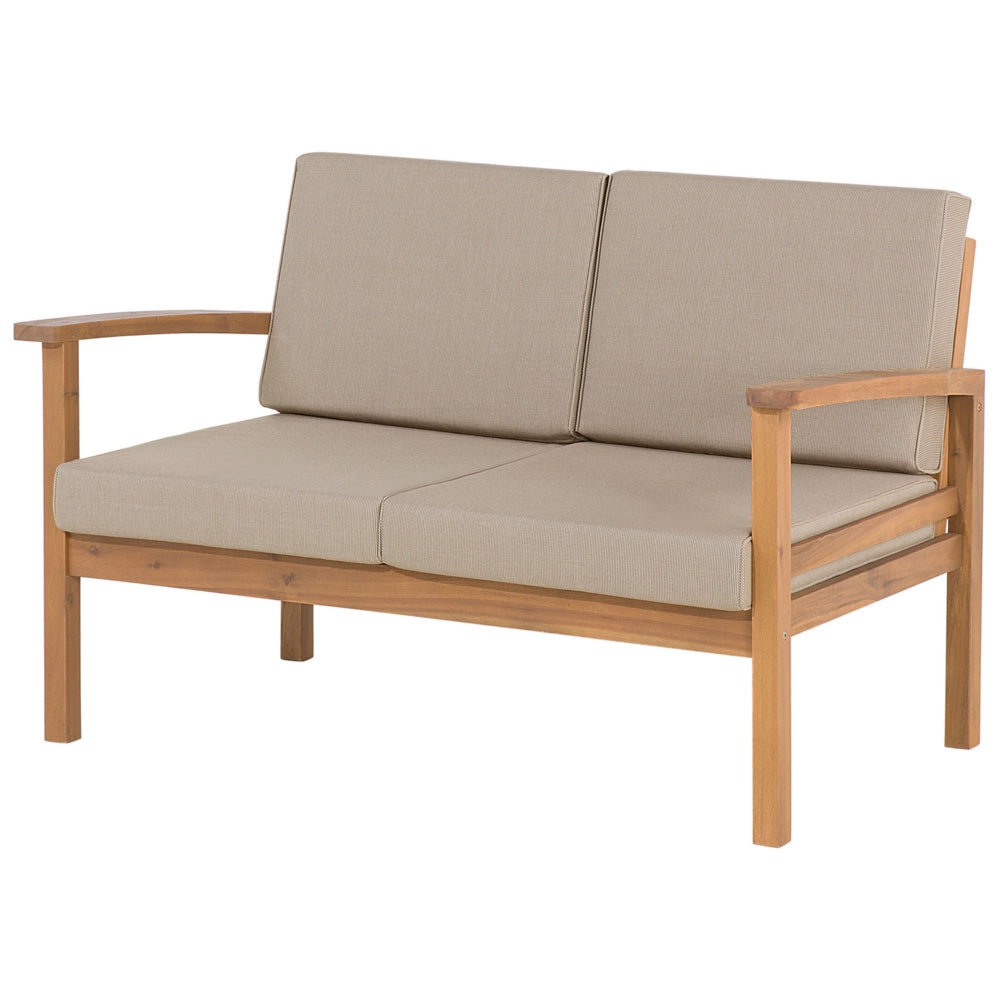 Set Divani Da Giardino Taupe Cuscini In marrone chiaro Massello Di Acacia 4 Posti Con Tavolo Set