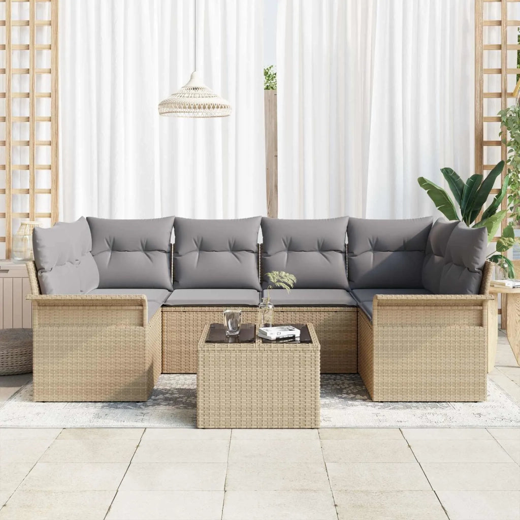 Set Divano da Giardino 7 pz 6-Numero di posti Beige e grigio 3353929