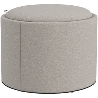 Sgabello Pouf imbottito, rivestito in Lino, con coperchio reversibile, 56cm x 56 cm x 42 cm, Grigio chiaro