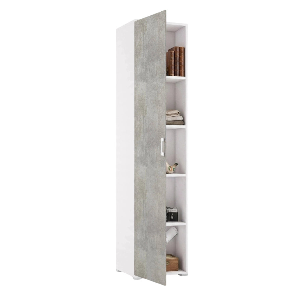 Aloise, Armadio Multiuso 1 Anta 4 Ripiani Made in Italy, 45x195h cm Grigio Cemento