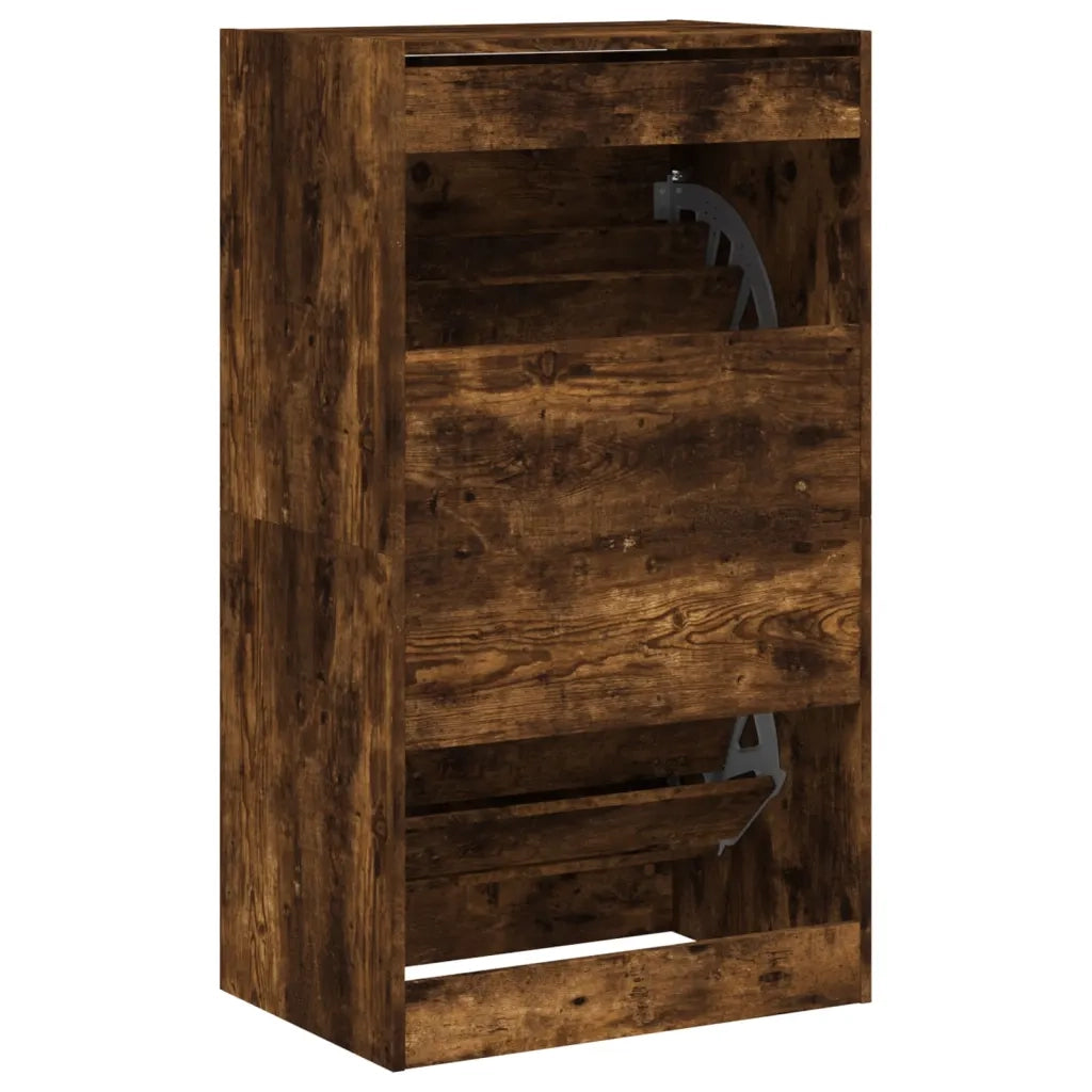 Scarpiera | Mobile per scarpe con 2 Cassetti Ribaltabili Rovere Fumo 60x42x180 cm