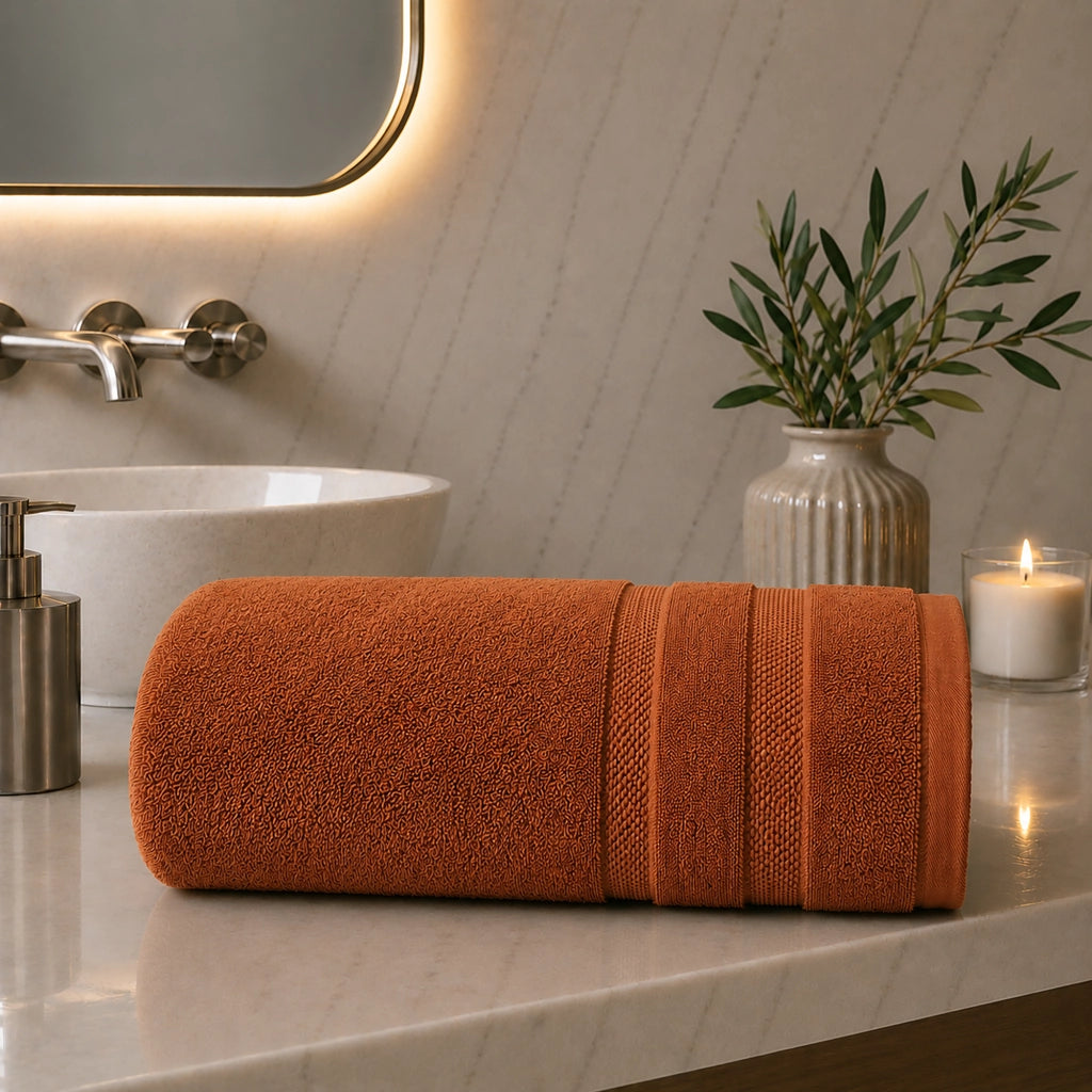 Rovarero, Telo Bagno Sfumatura Colore Struttura Terracotta, Marrone Terracotta
