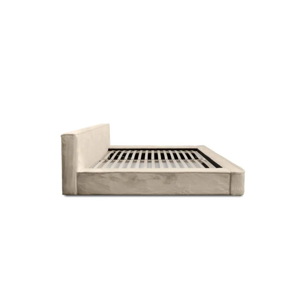 Letto contenitore ORLANE – Velluto beige dune – 140x200 cm – Rete sollevabile – Design di alta gamma