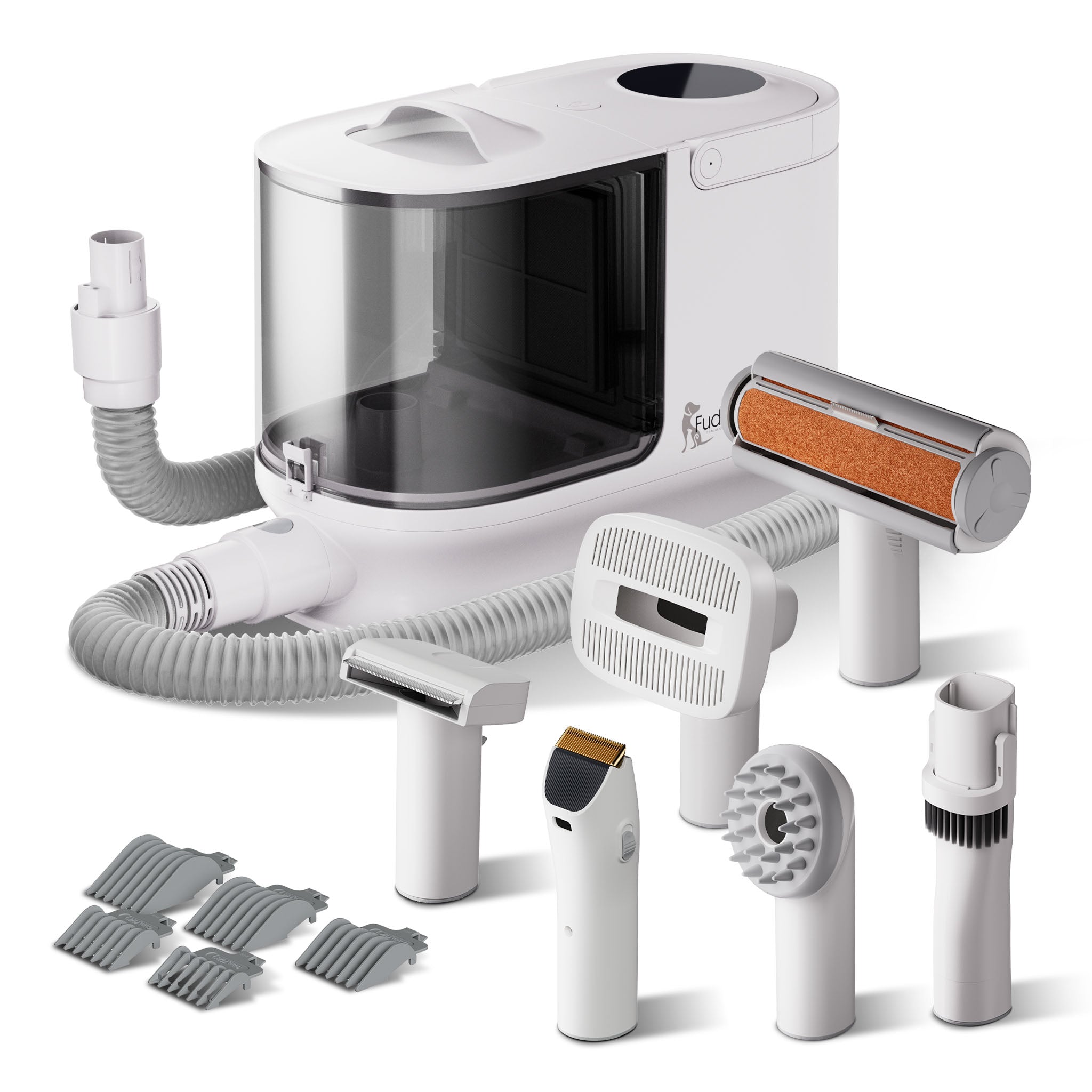 Fudajo Set per toelettatura di animali domestici 6 in 1, aspira peli per cani e gatti, tosatrice per cani, con accessori per la cura del pelo, colore bianco