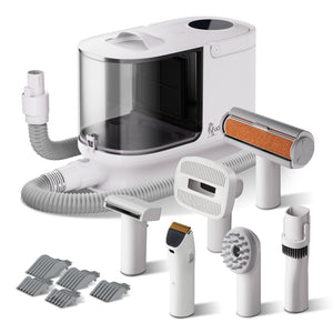 Fudajo Set per toelettatura di animali domestici 6 in 1, aspira peli per cani e gatti, tosatrice per cani, con accessori per la cura del pelo, colore bianco