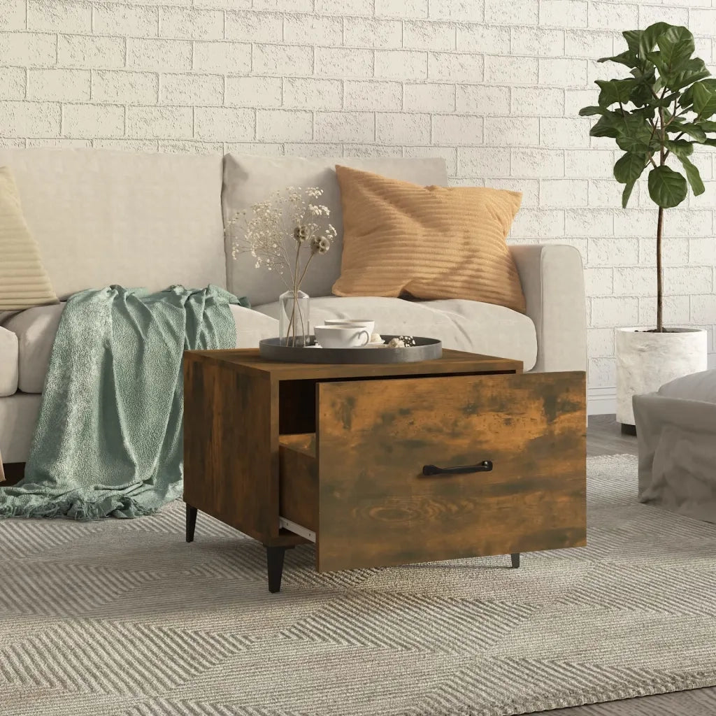 Tavolino da salotto | Tavolino da caff¨¨ | Tavolino da Soggiorno con Gambe in Metallo Rovere Fumo 50x50x40cm