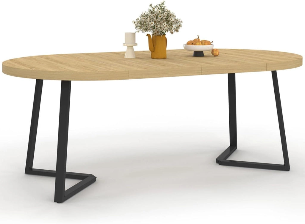 SELMA tavolo da pranzo rotondo allungabile 4-10 persone legno e nero 110-200 cm