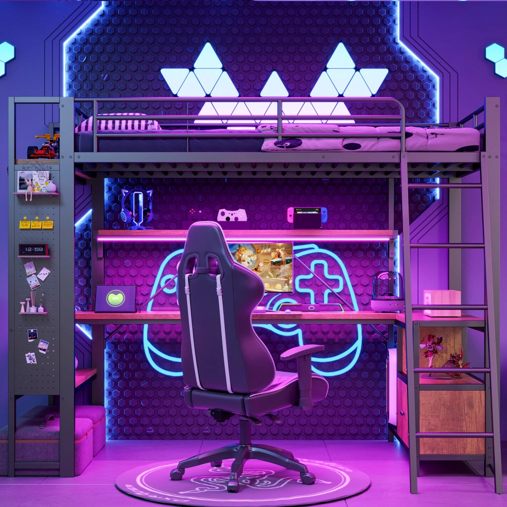 LETTO a soppalco 90x200 cm Metallo Nero con scrivania LED USB