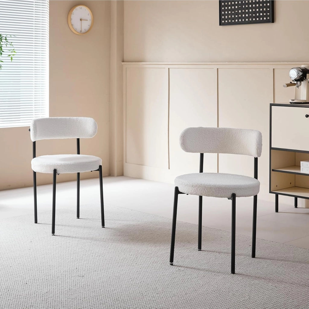 GrandCA HOME Set di 2 Sedie da Pranzo Sedie da Cucina Imbottite con Velluto Teddy, Sedie Moderne per Soggiorno, Cucina, Sala da Pranzo,Bianco