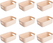 9 contenitori di stoccaggio piccoli, contenitore di stoccaggio in plastica, articoli da bagno, contenitori di stoccaggio, organizzatore con maniglie per mensole, cucina, ufficio, frigorifero, bagno, 20 x 14,5 x 7 cm (rosa abricot)