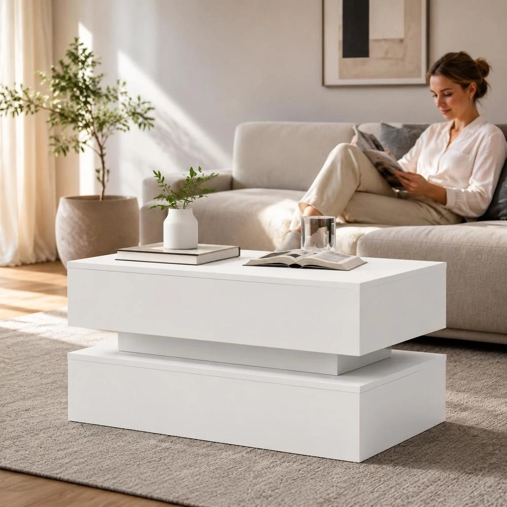 Coffee Table With LED Lights White 90x50x40 Cm