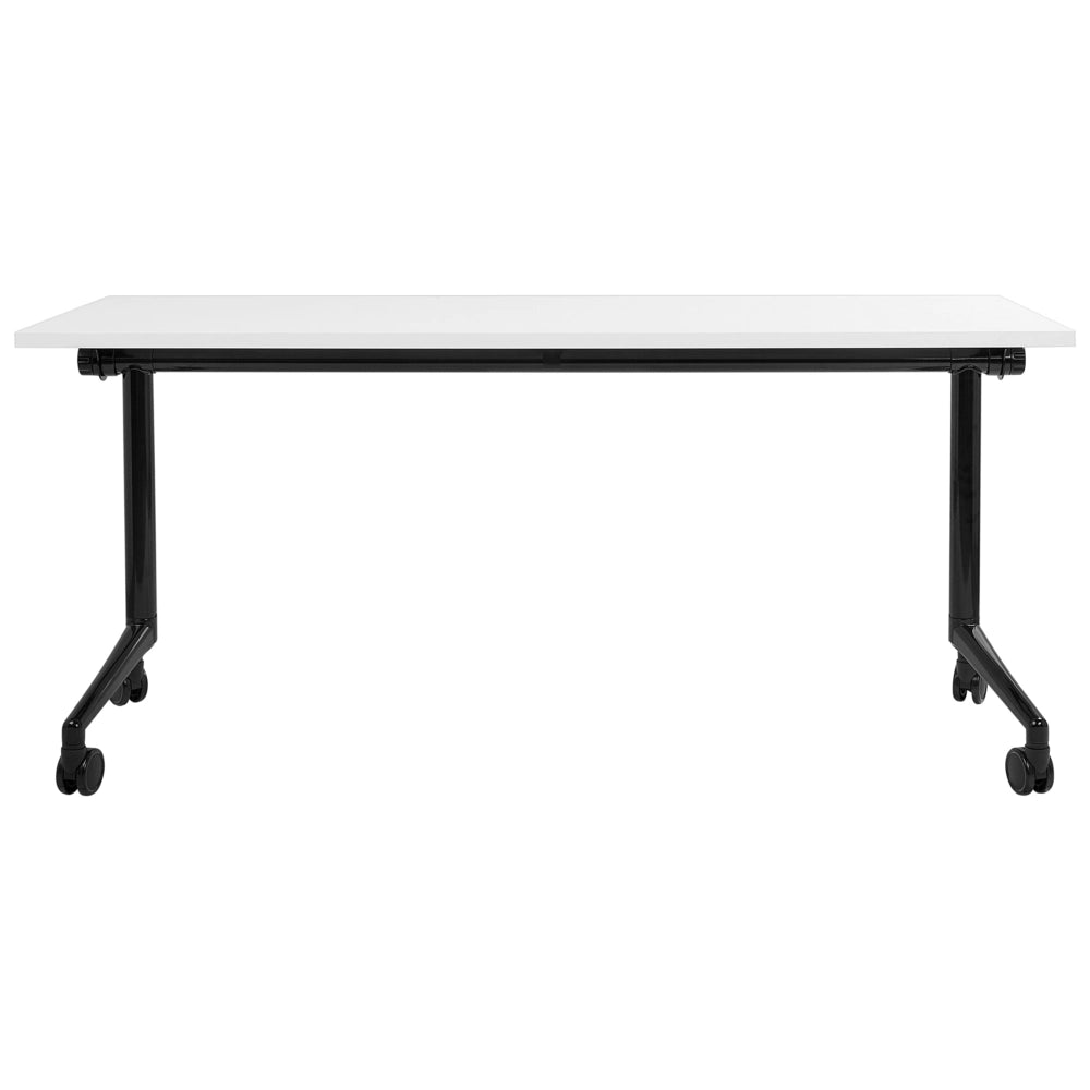 Scrivania rettangolare pieghevole con rotelle portatile con struttura in metallo bianco e nero 160 x 60 cm stile moderno