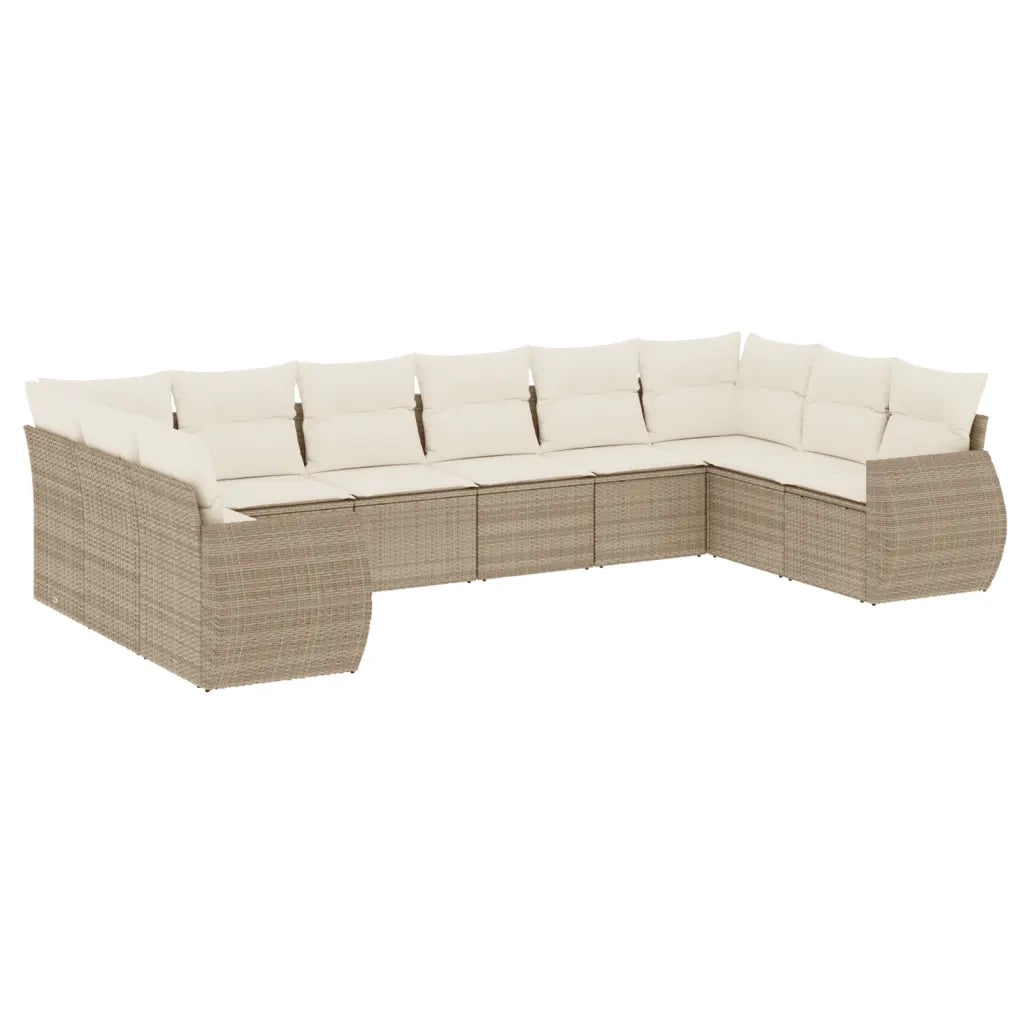 Set Divano da Giardino 10 pz con Cuscini Beige in Polyrattan