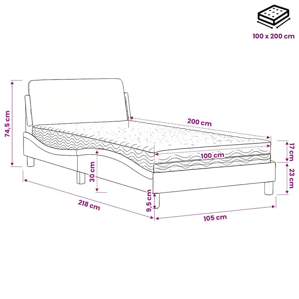 Letto con Materasso Nero e Bianco 100x200 cm in Similpelle