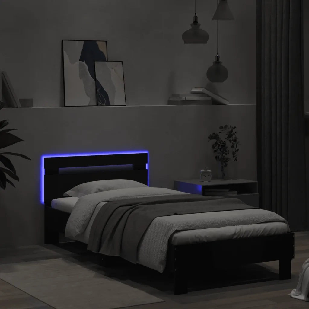 Giroletto con Testiera e LED Nero 90x200 cm 838716