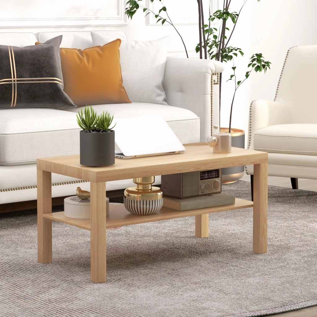 Tavolino da caff¨¨ moderno con ripiani ¨C zephmum ¨C naturale 90x45x44,5 cm
