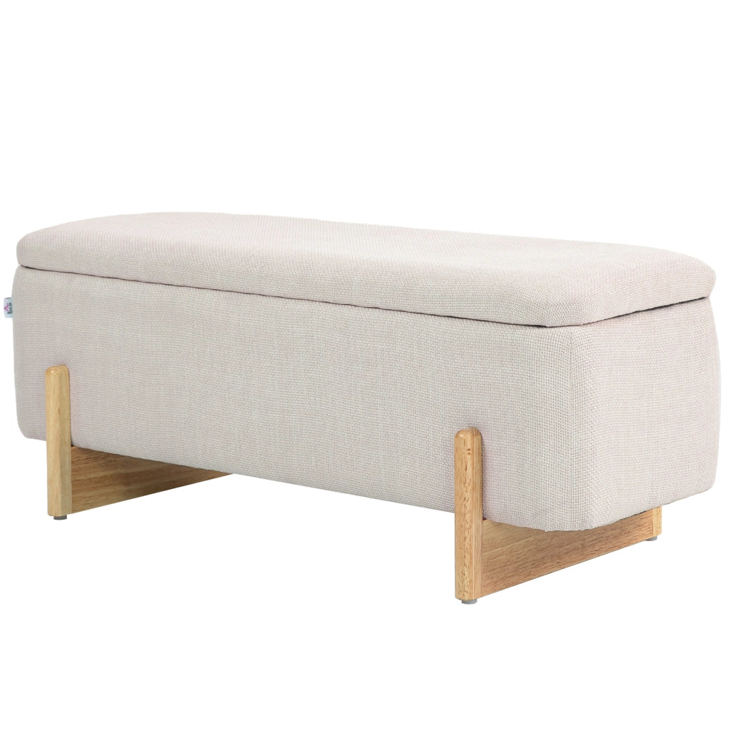 Pouf con schienale e vano portaoggetti ¨C zephmum ¨C crema, lino sintetico, 111x44x44.5 cm