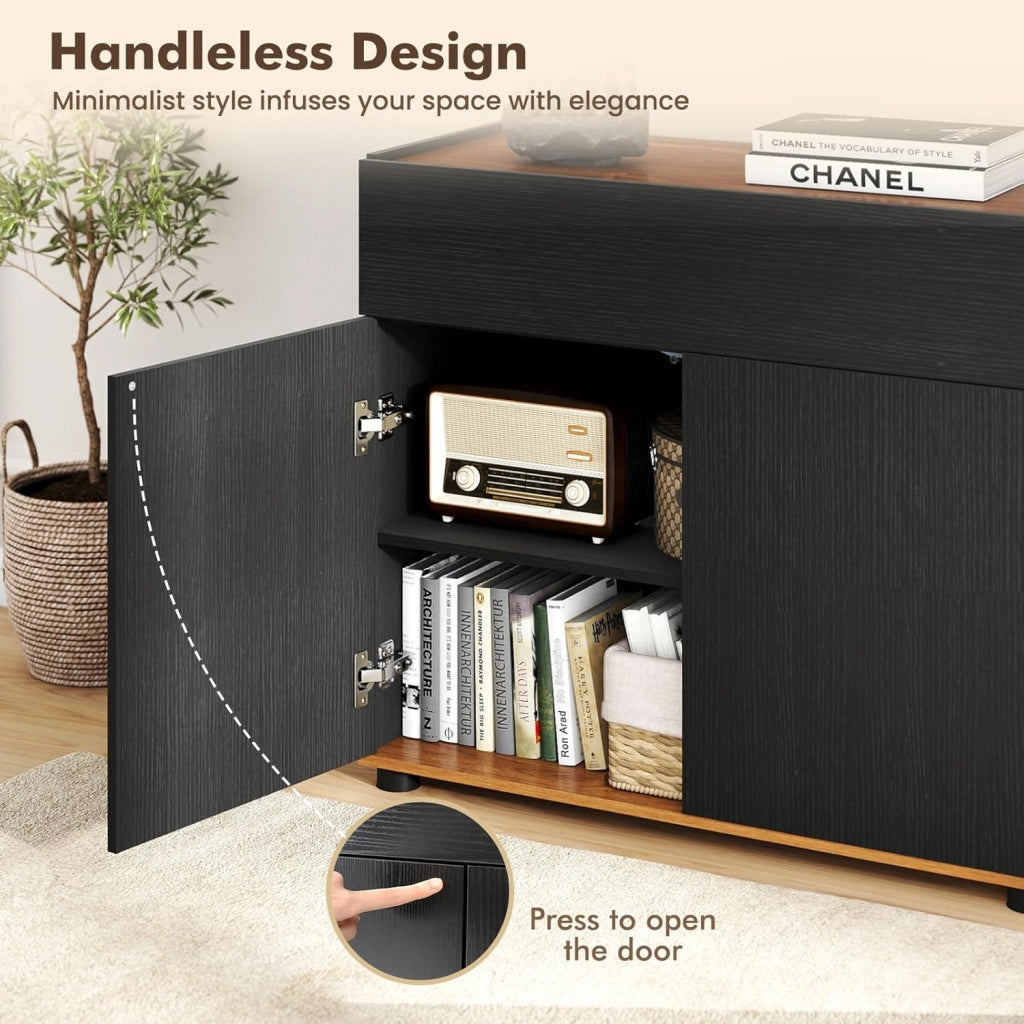 Credenza da cucina, mobile ausiliario con 1 grande cassetto e 2 ante, piano con bordo rialzato, apertura a pressione, 80 x 35 x 70 cm, armadio portaoggetti per ingresso, soggiorno